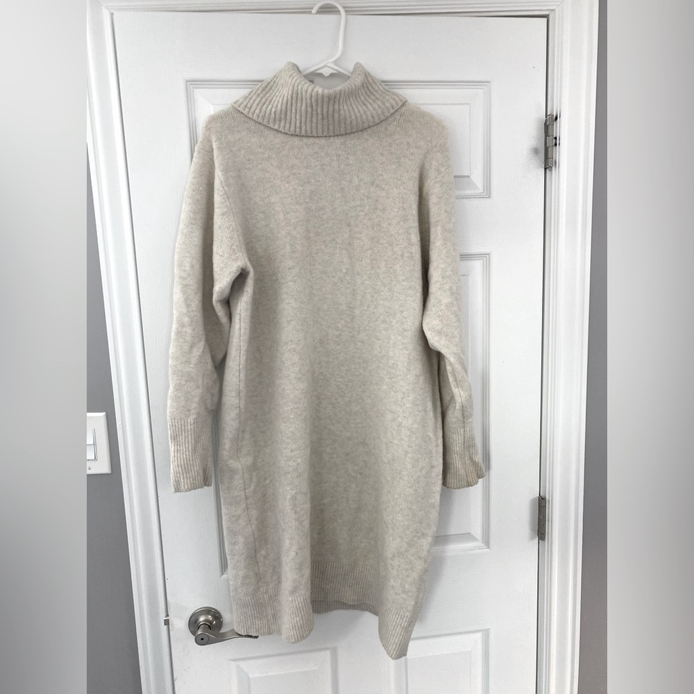Cream Turtleneck Sweater Dress